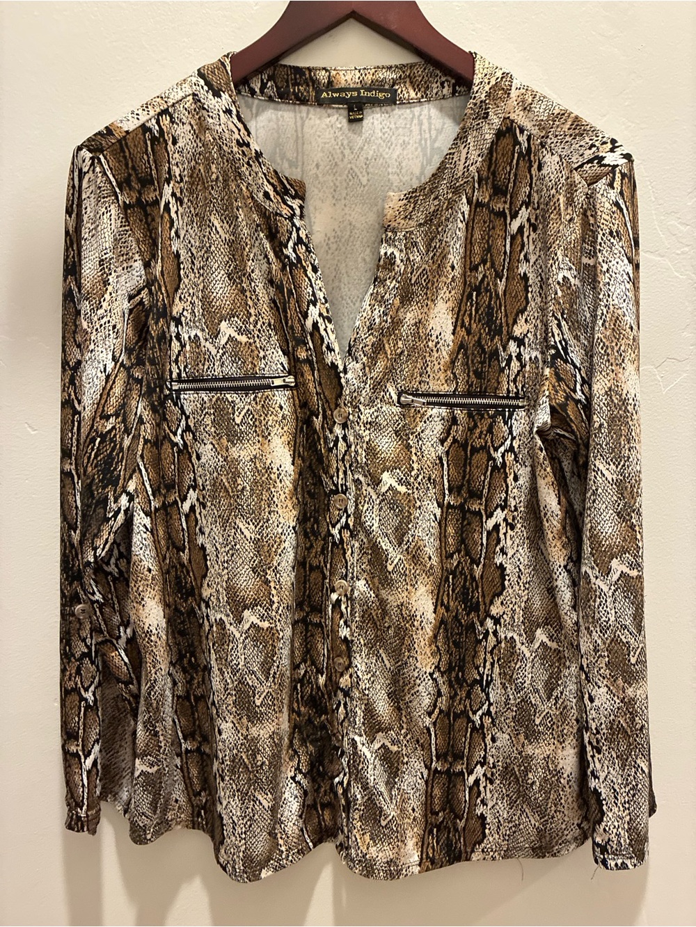 Always Indigo Brown Snake-Print Button Down Shirt